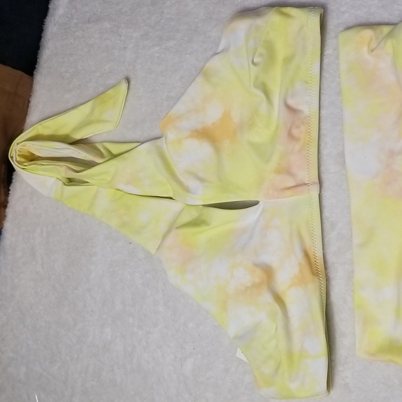 Aerie Bikini Womens S Yellow Crossover Keyhole Halter High Cut Cheeky Bottom NWT - Picture 5 of 16